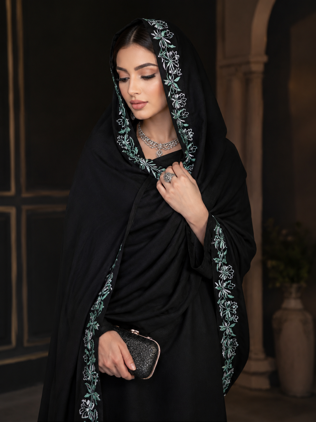 Embroidered black chaddar