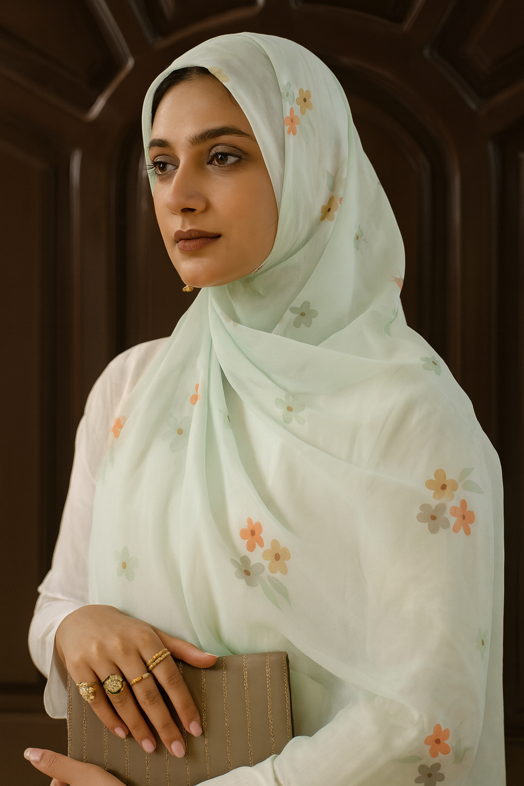Mint green hand painted stole