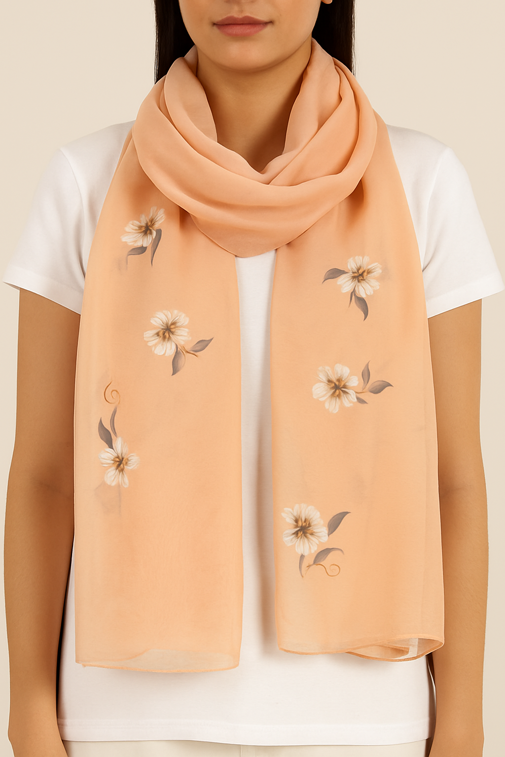 Peach hand painted stole