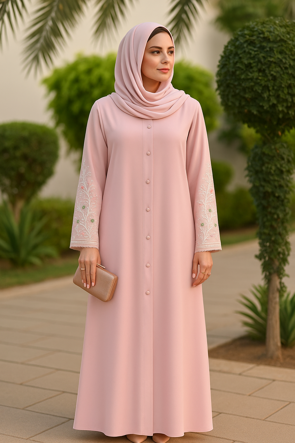 Light Pink Embroidered Abaya