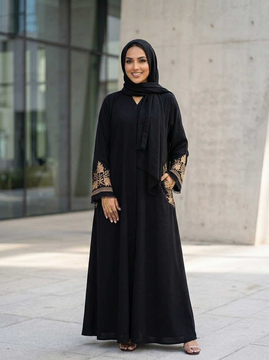 Black 2 pockets abaya