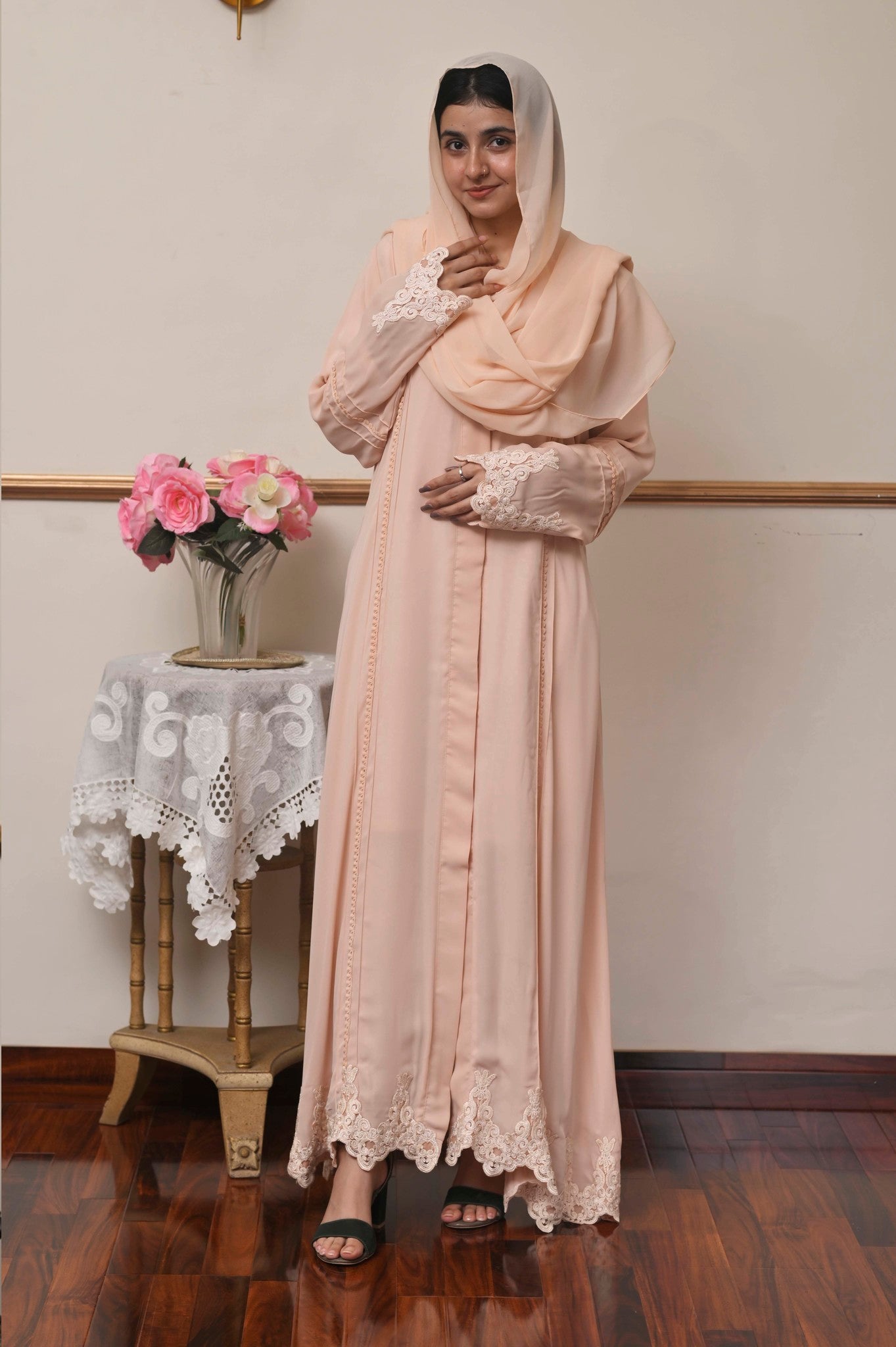 Peach Embroided abaya