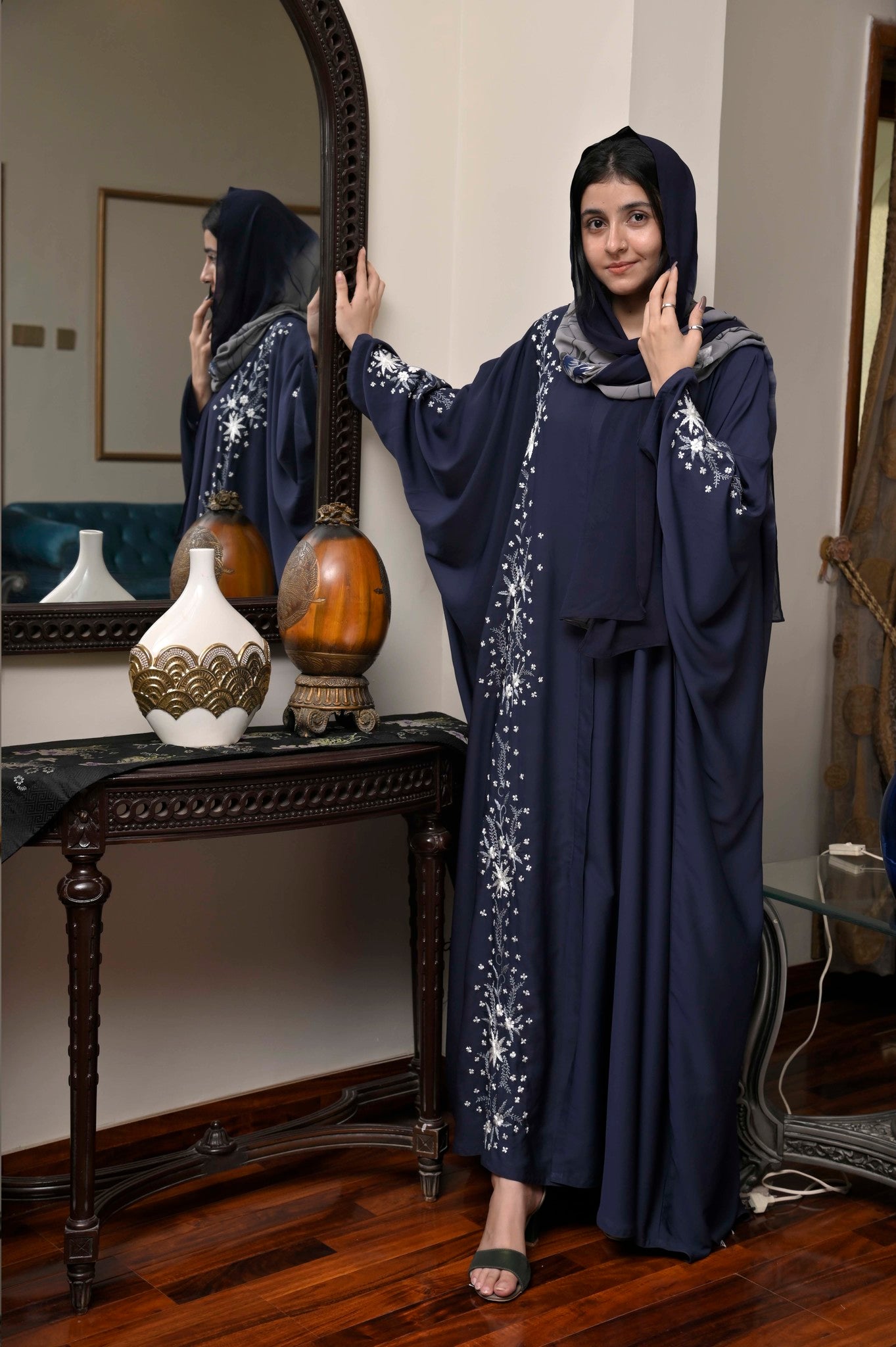 Blue Embroidered Poncho