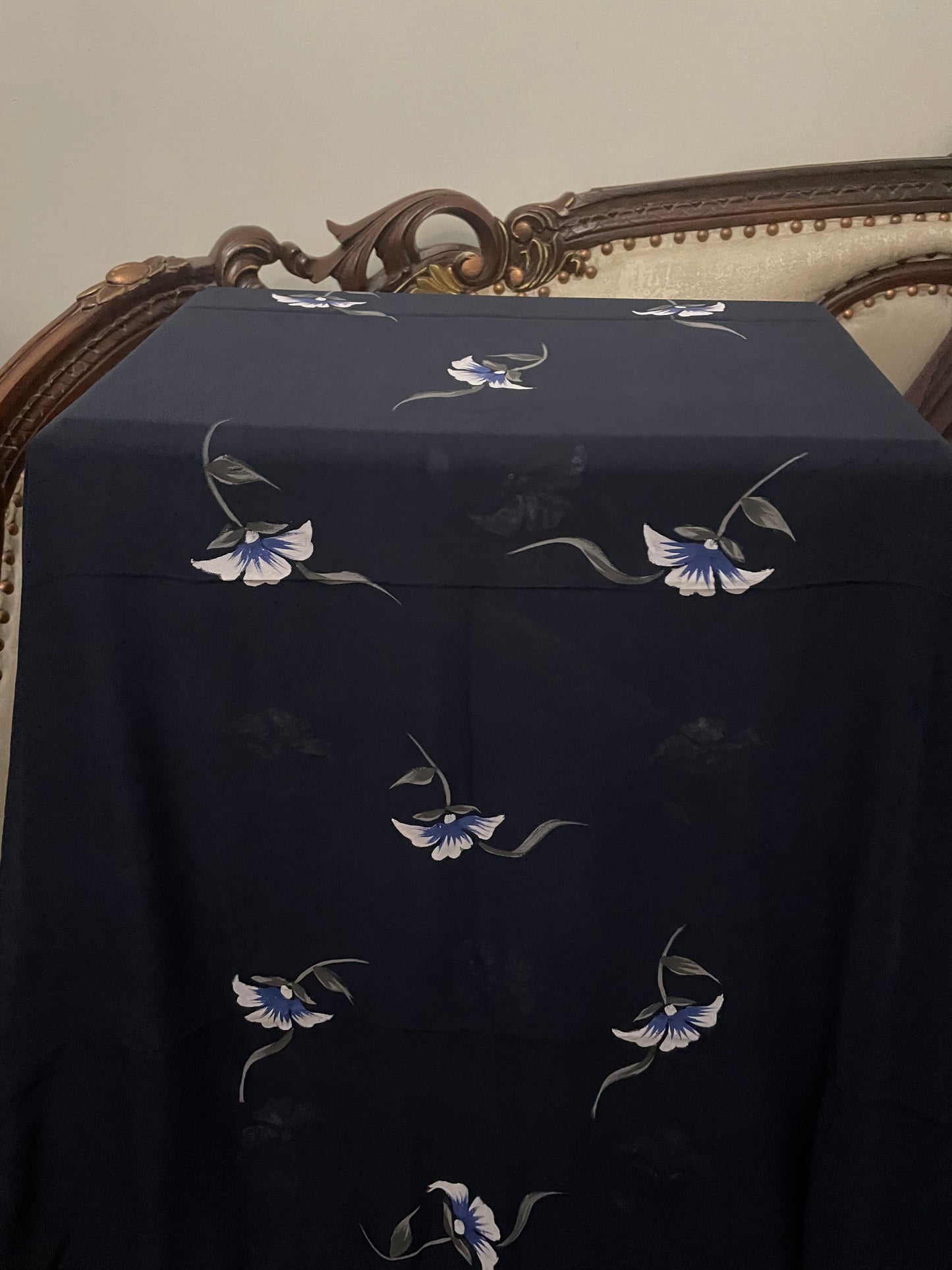 Navy Blue Hand Painted Stole