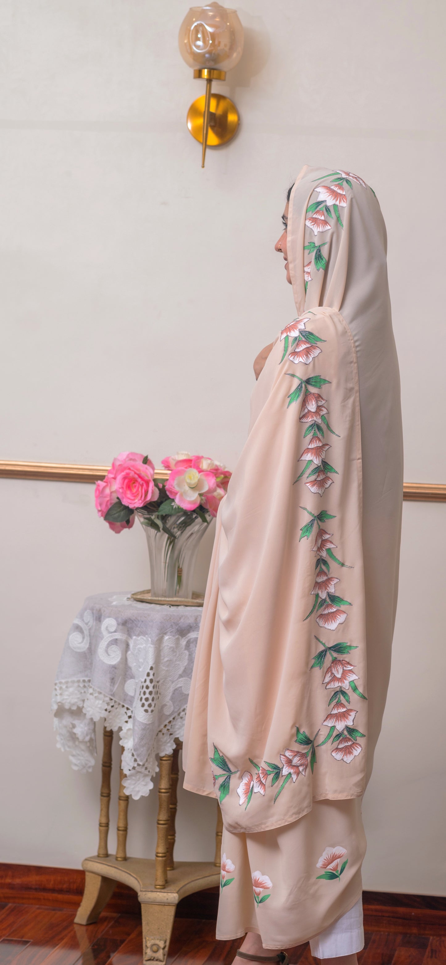 Off White Floral Green