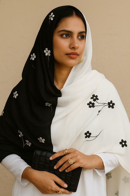 White and black hand painted stole