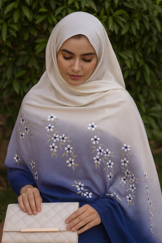 Blue 3 shades hand painted stole