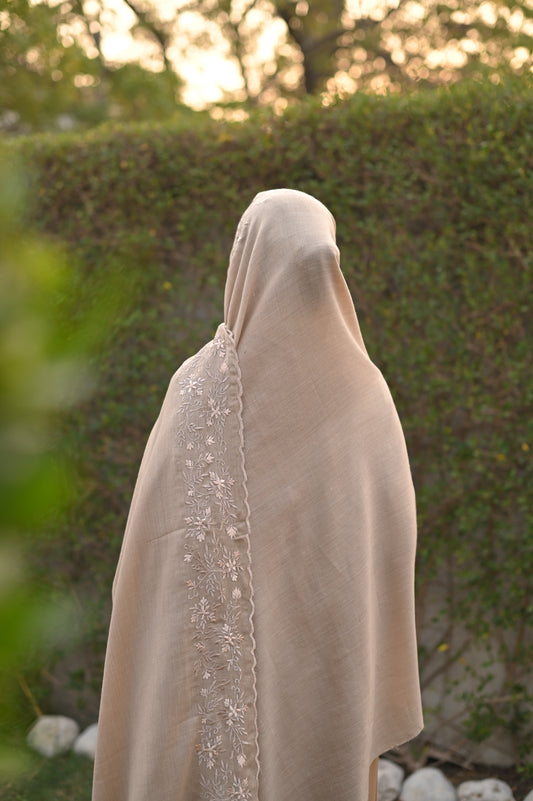 Beige delicate embroidered pashmina shawl