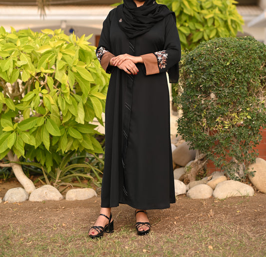 Black and rust embroidered abaya