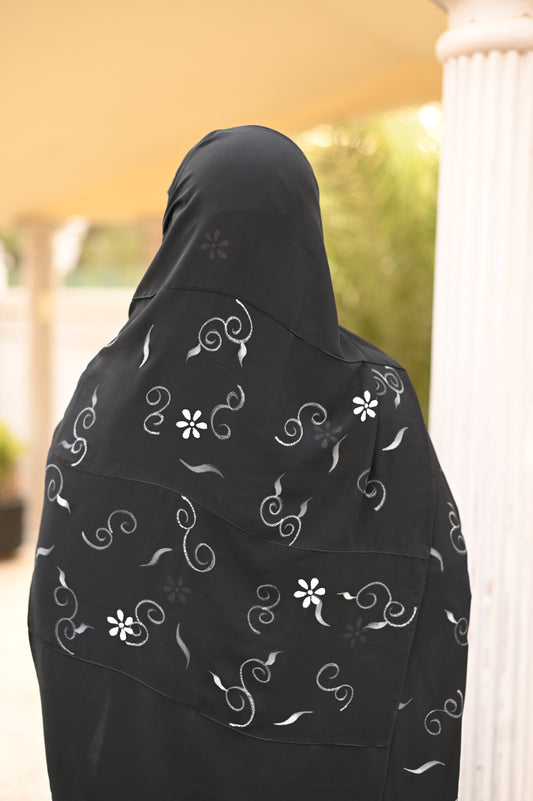 Black stole with white floral hand paint