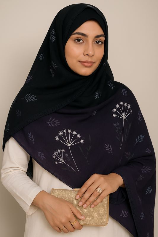 Black n purple hand painted stole