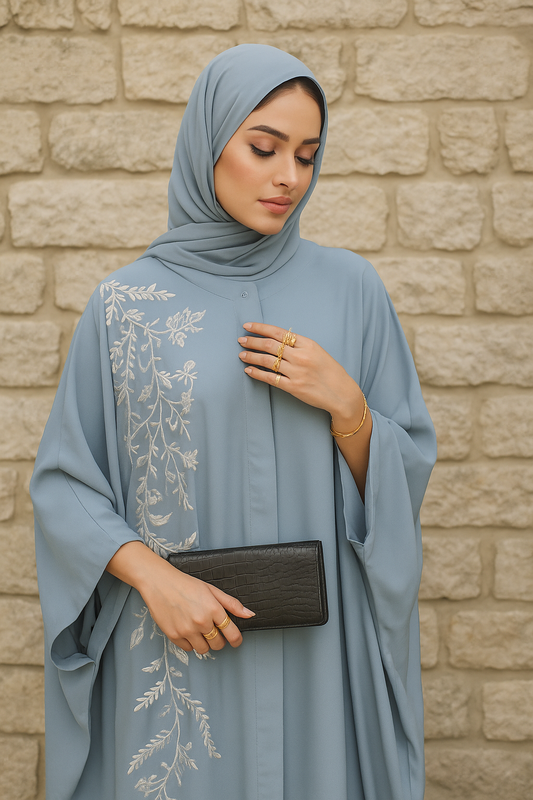 Sky Blue Embroidered Poncho