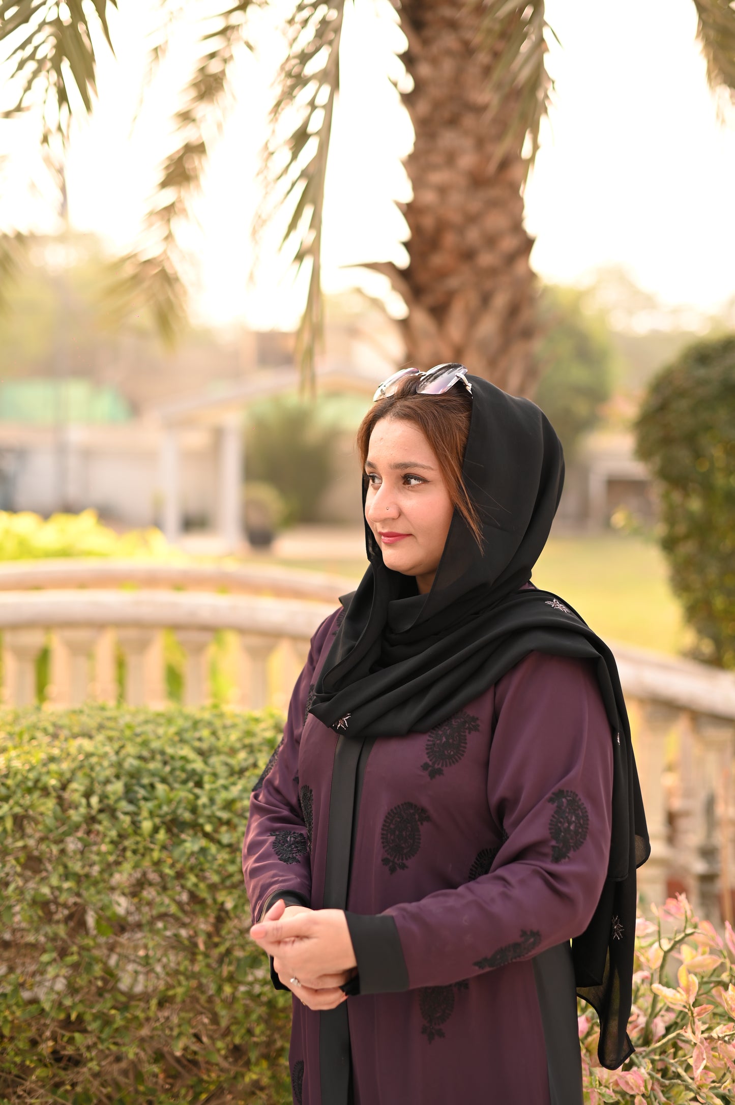 Elegant Embroidered Purple & Black Abaya