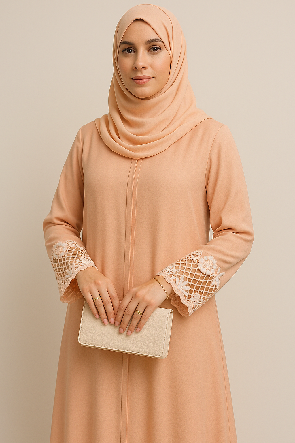 Peach embroidered and cutwork abaya