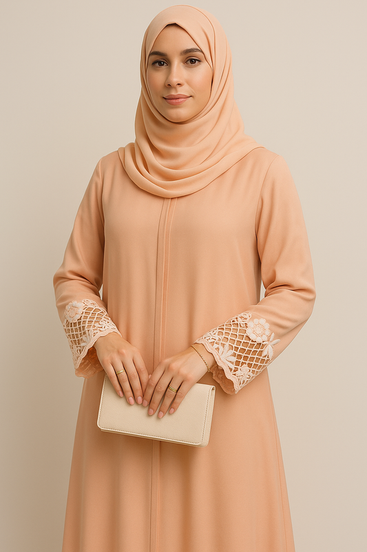 Peach embroidered and cutwork abaya