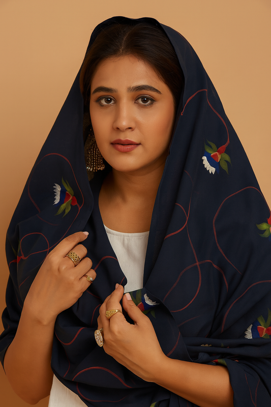 Blue Hand Painted Stole