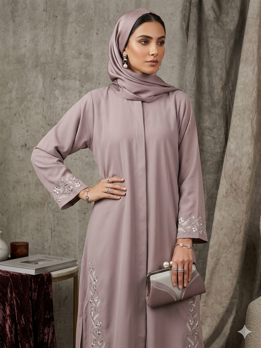 Lilac embroidered abaya