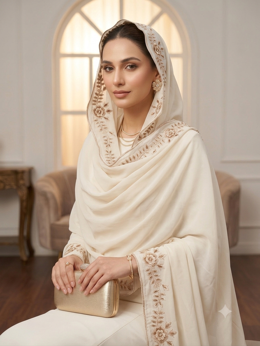 Off white embroidered chaddar