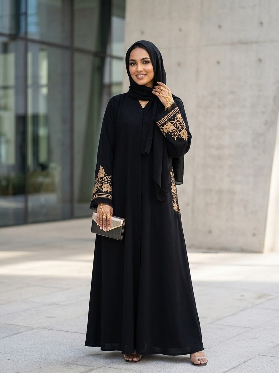 Black 2 pockets abaya