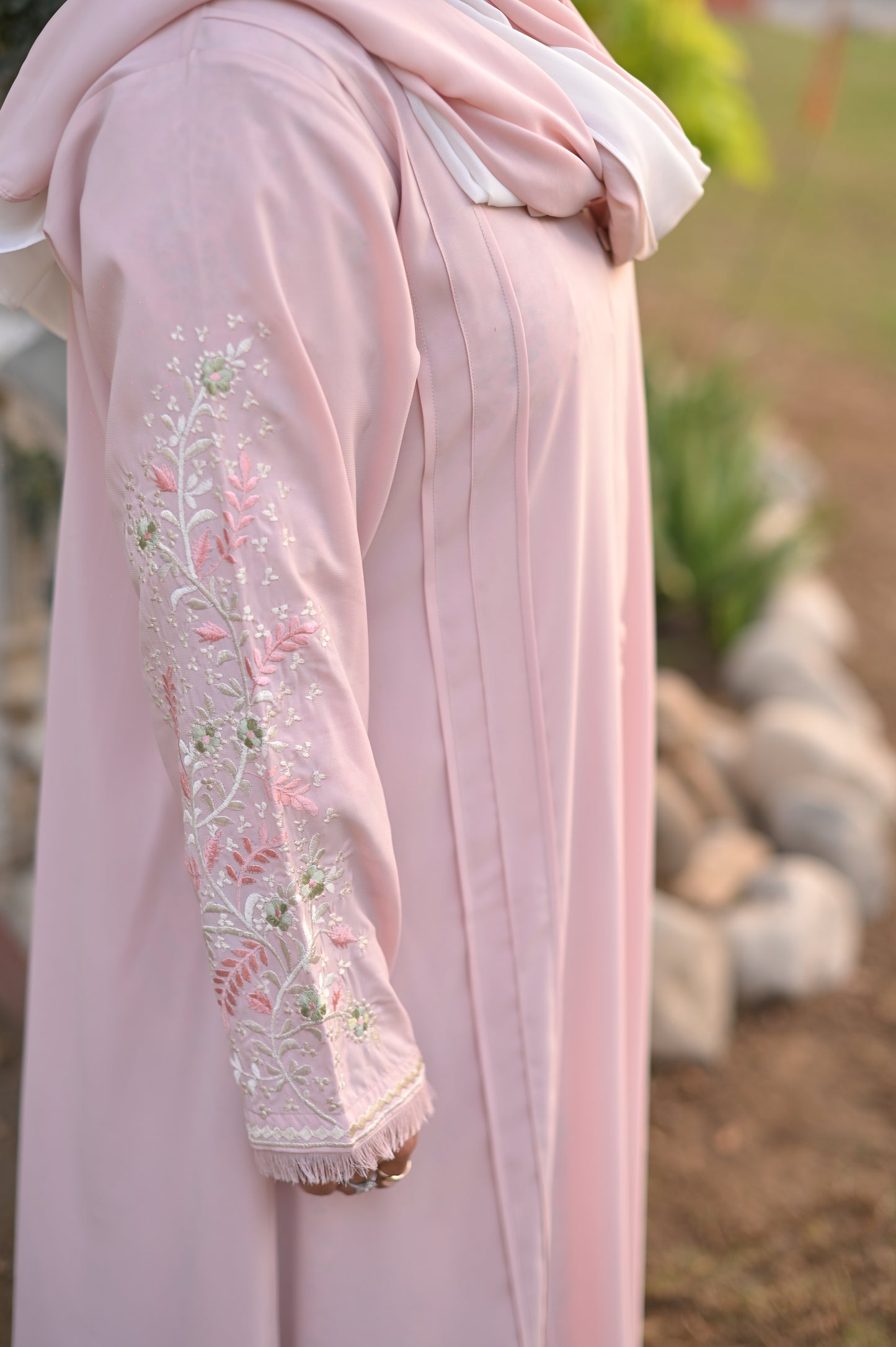Light pink embroidered abaya