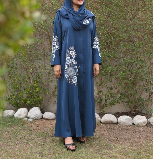 Teal hand painted abaya