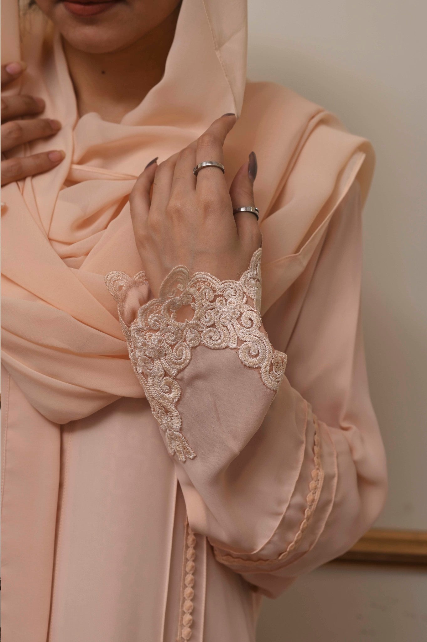 Peach Embroided abaya
