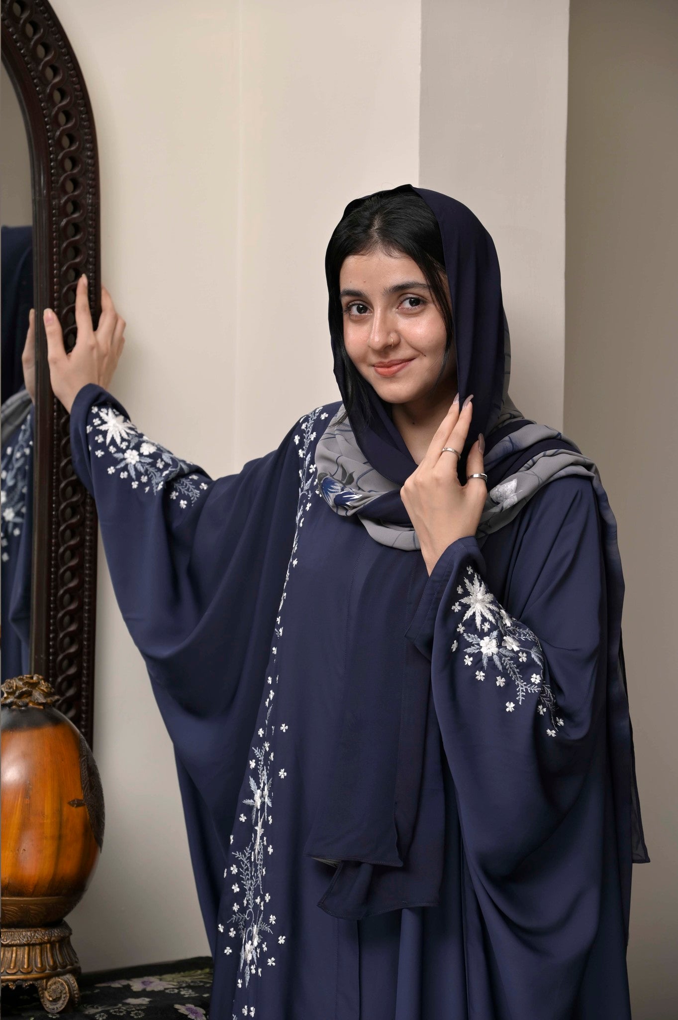 Blue Embroidered Poncho
