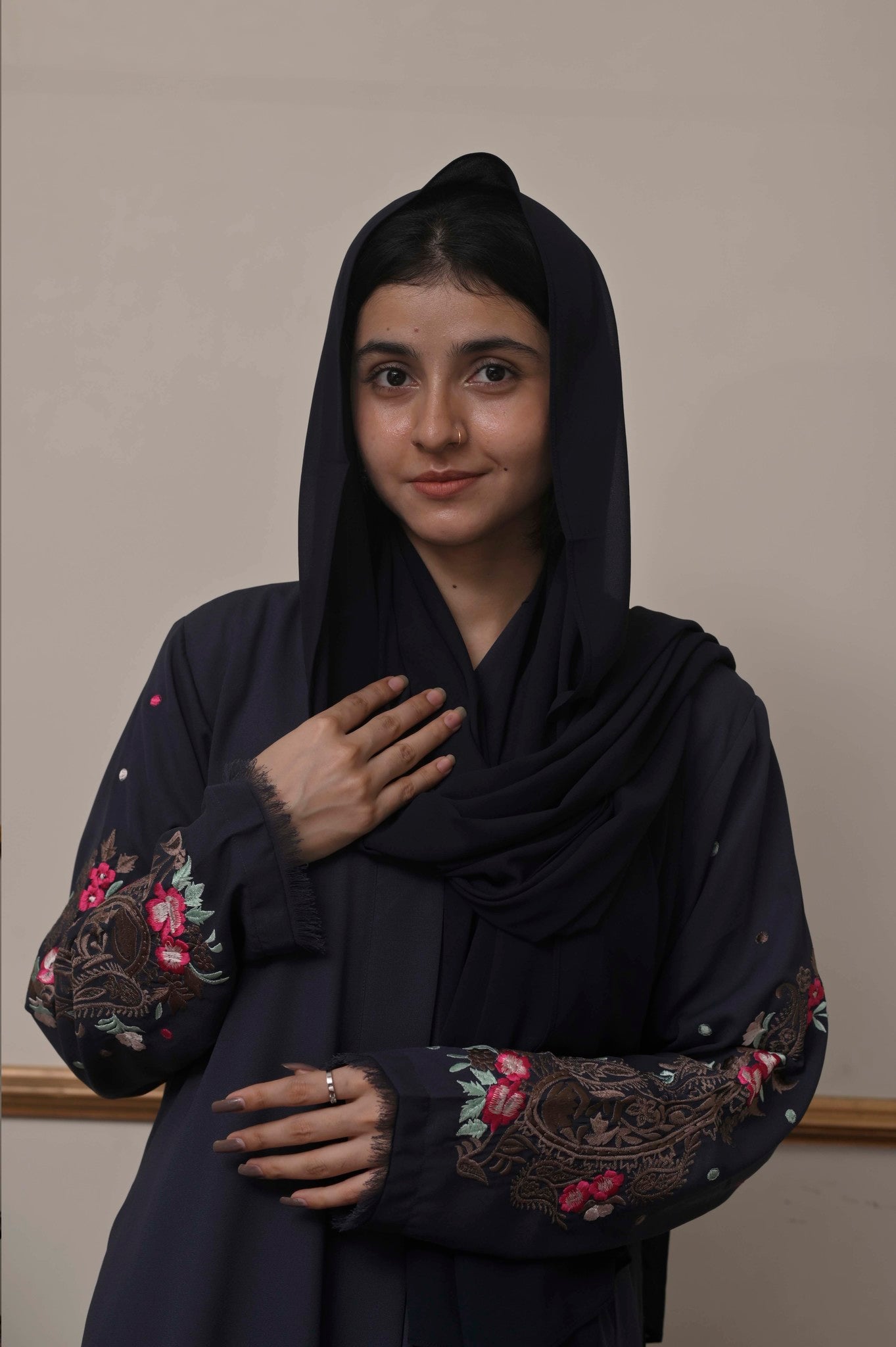 Navy Blue Embroidered Abaya