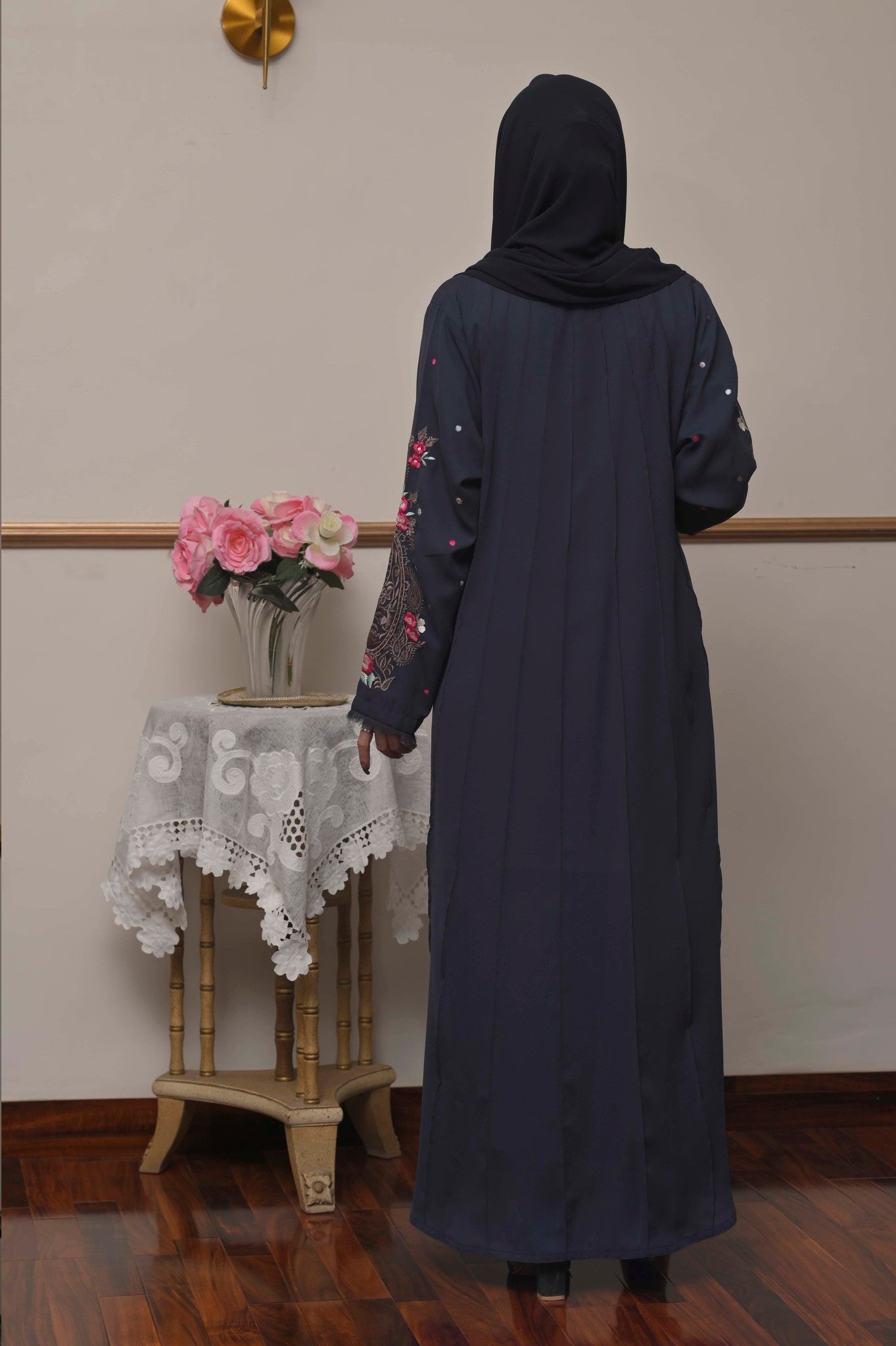 Navy Blue Embroidered Abaya