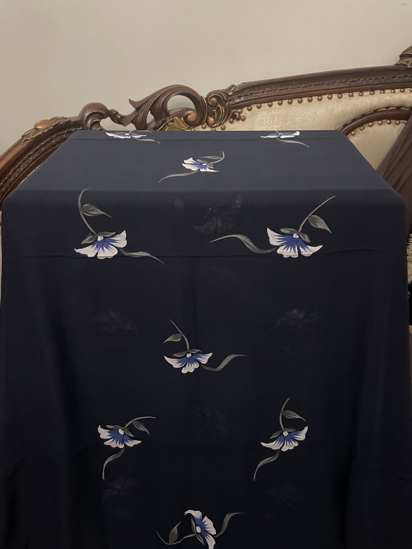 Navy Blue Hand Painted Stole