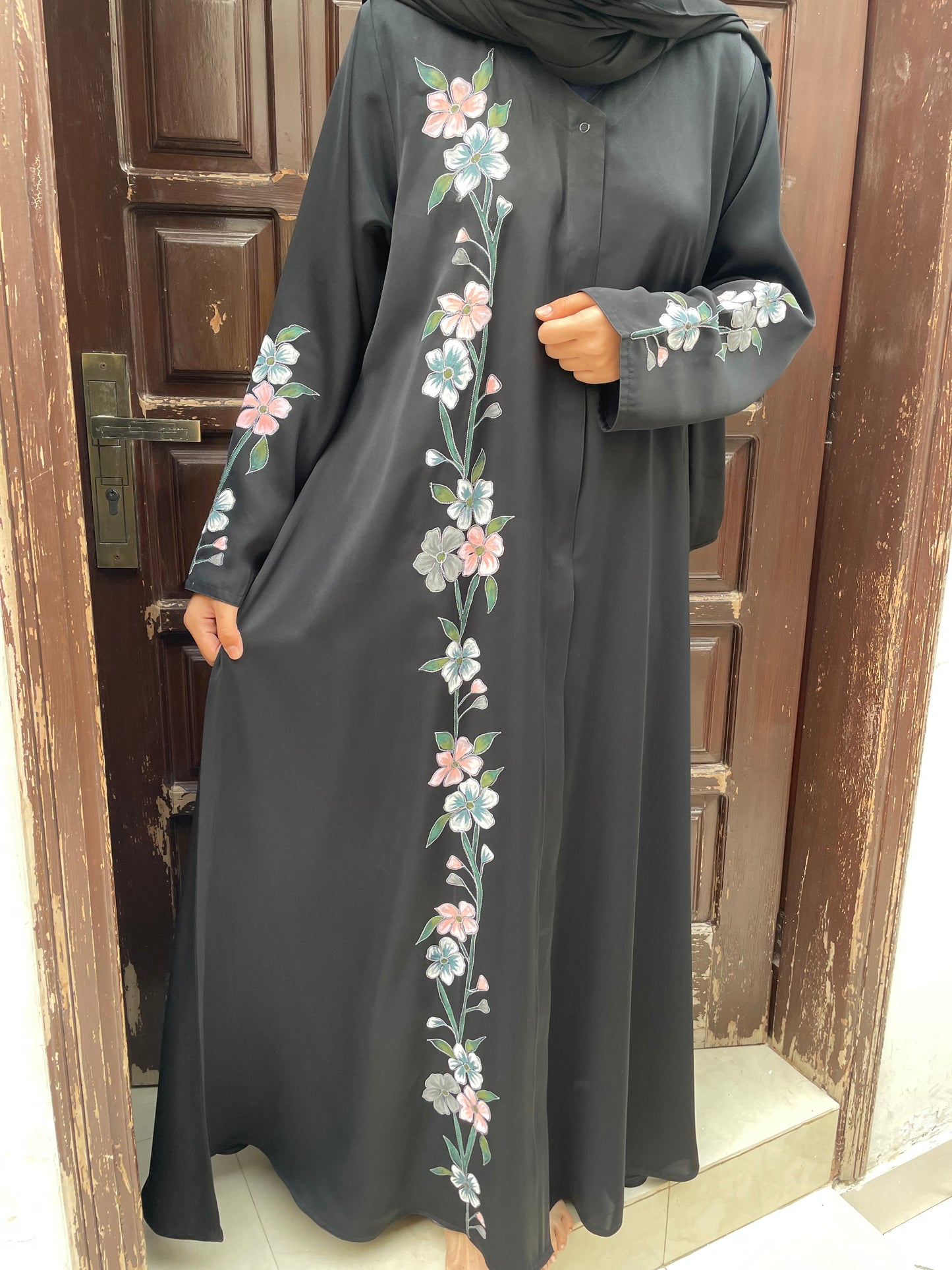 Black hand painted abaya