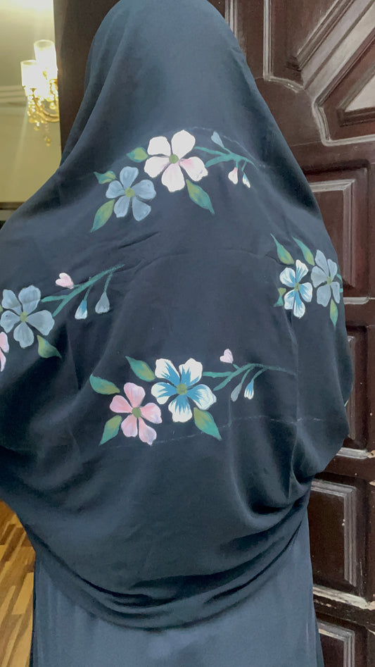 Hand painted black floral stole