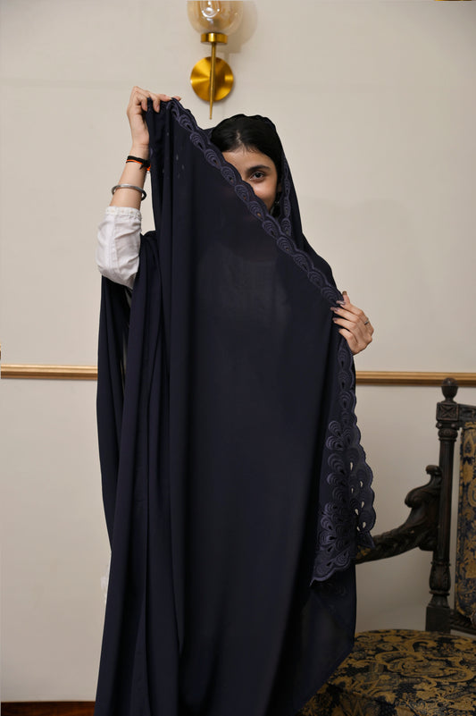 Navy Blue Cutwork Chaddar