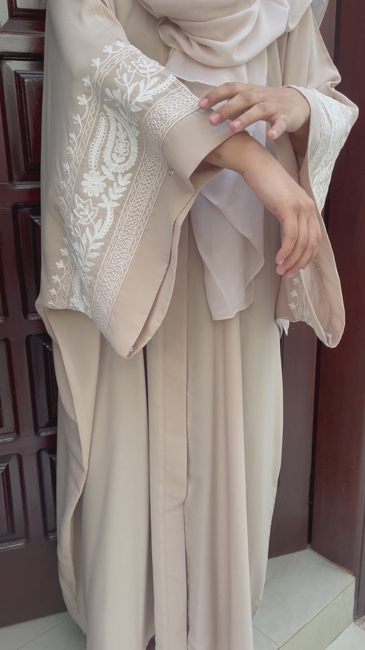 Beige embroidered poncho