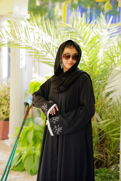 Black and white  embroidered Abaya
