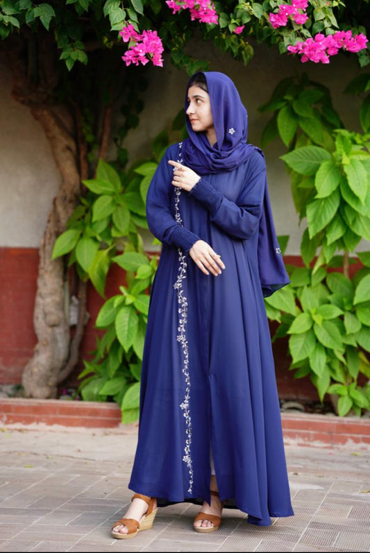Blue embroidered abaya