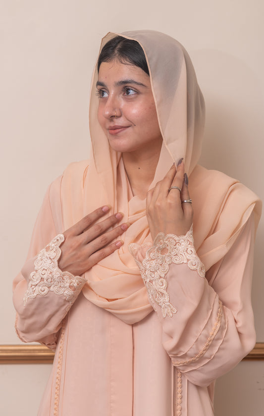 Peach Embroided abaya