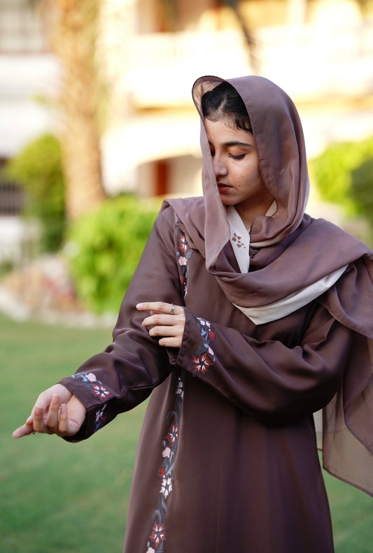 Brown hand painted abaya